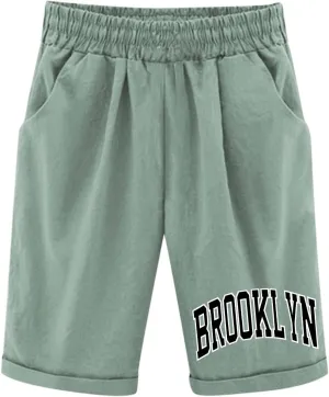 Toddler Girls Shorts Kids Letter Print High Waisted Drawstring Bermuda Shorts Knee Length Linen Summer 2025 Casual Short