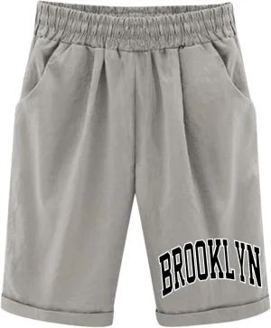 Toddler Girls Shorts Kids Letter Print High Waisted Drawstring Bermuda Shorts Knee Length Linen Summer 2025 Casual Short