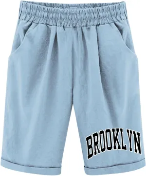 Toddler Girls Shorts Kids Letter Print High Waisted Drawstring Bermuda Shorts Knee Length Linen Summer 2025 Casual Short