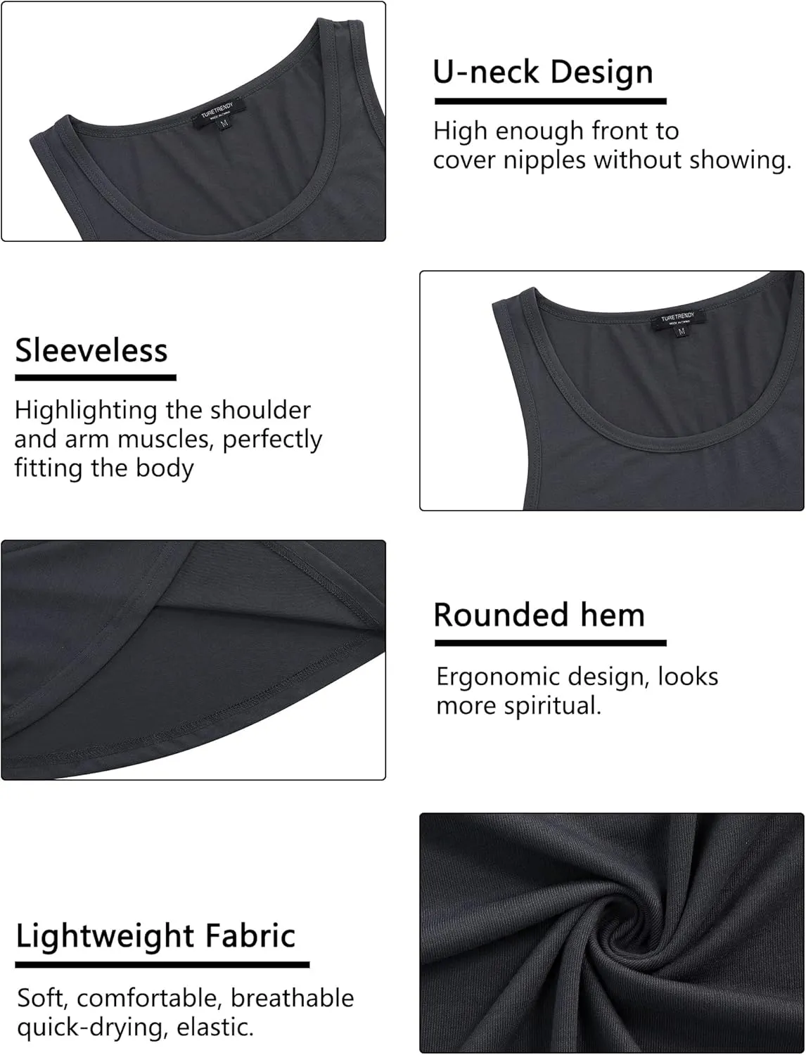TURETRENDY Men's 3 Pack Tank Tops Workout Shirt Quick Dry Sleeveless Gym Stringer Muscle T-Shirts