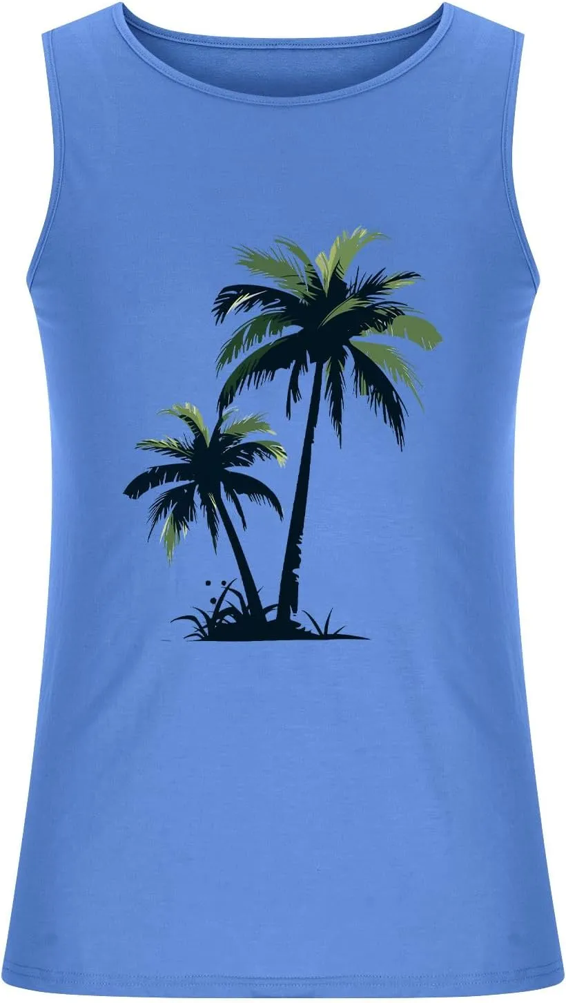 Uillui Mens Graphic Tank Tops Loose Fit Sleeveless Workout Gym Muscle Shirts Graphic T-Shirts Beach Hawaiian Palm Tree Shirt