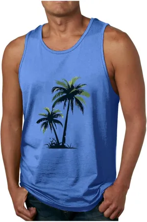 Uillui Mens Graphic Tank Tops Loose Fit Sleeveless Workout Gym Muscle Shirts Graphic T-Shirts Beach Hawaiian Palm Tree Shirt