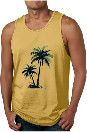Uillui Mens Graphic Tank Tops Loose Fit Sleeveless Workout Gym Muscle Shirts Graphic T-Shirts Beach Hawaiian Palm Tree Shirt