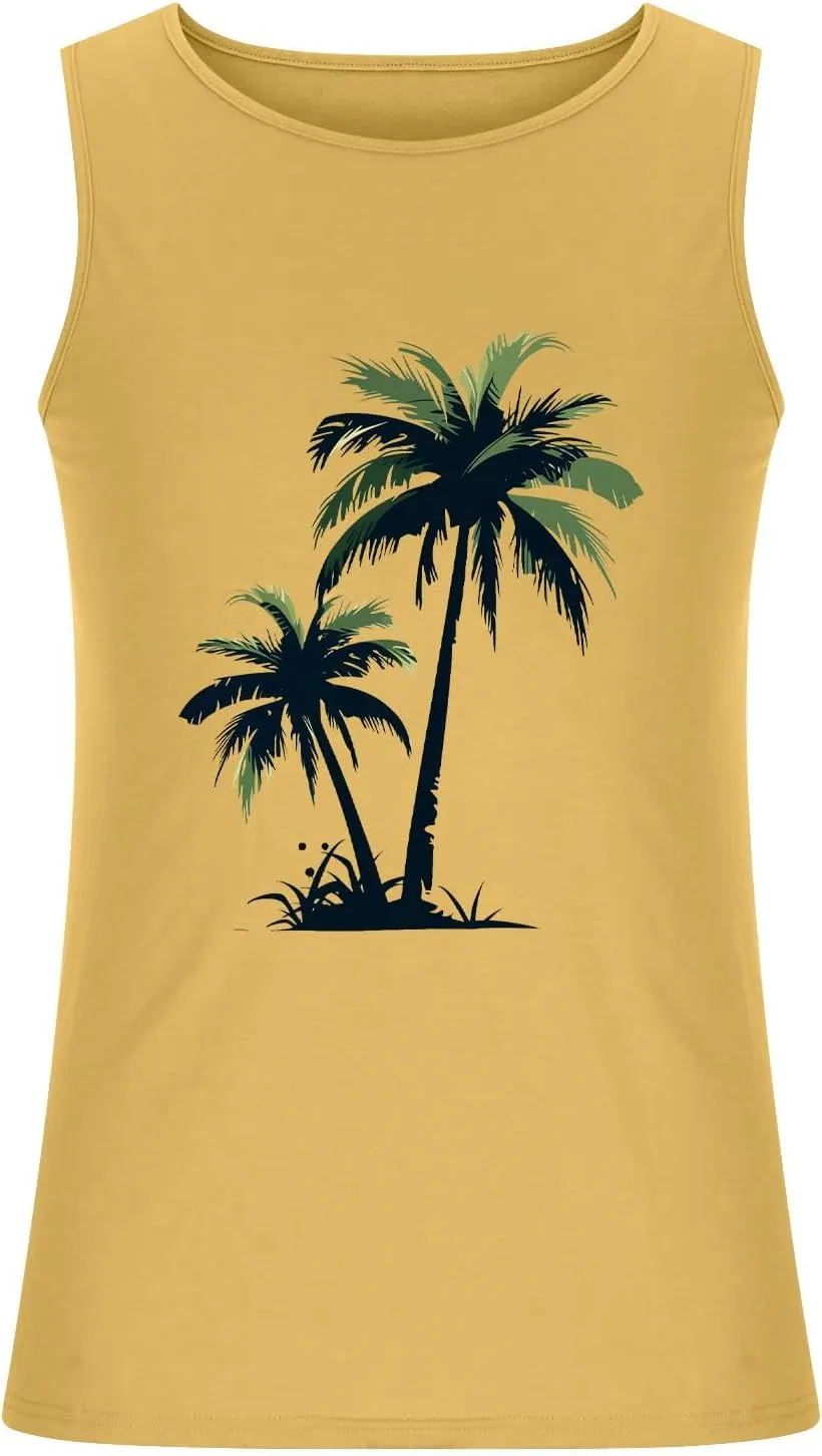 Uillui Mens Graphic Tank Tops Loose Fit Sleeveless Workout Gym Muscle Shirts Graphic T-Shirts Beach Hawaiian Palm Tree Shirt