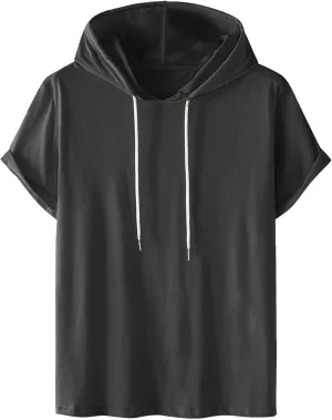 Uillui Mens Short Sleeve Hoodie Casual Cotton Hooded T-Shirts Lightweight Loose Fit Workout Sweatshirt Athletic Hoodies S-5X