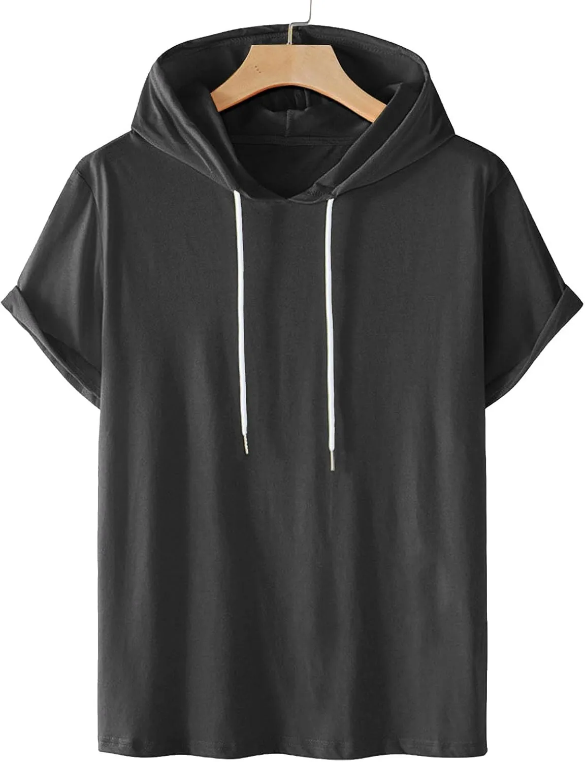 Uillui Mens Short Sleeve Hoodie Casual Cotton Hooded T-Shirts Lightweight Loose Fit Workout Sweatshirt Athletic Hoodies S-5X