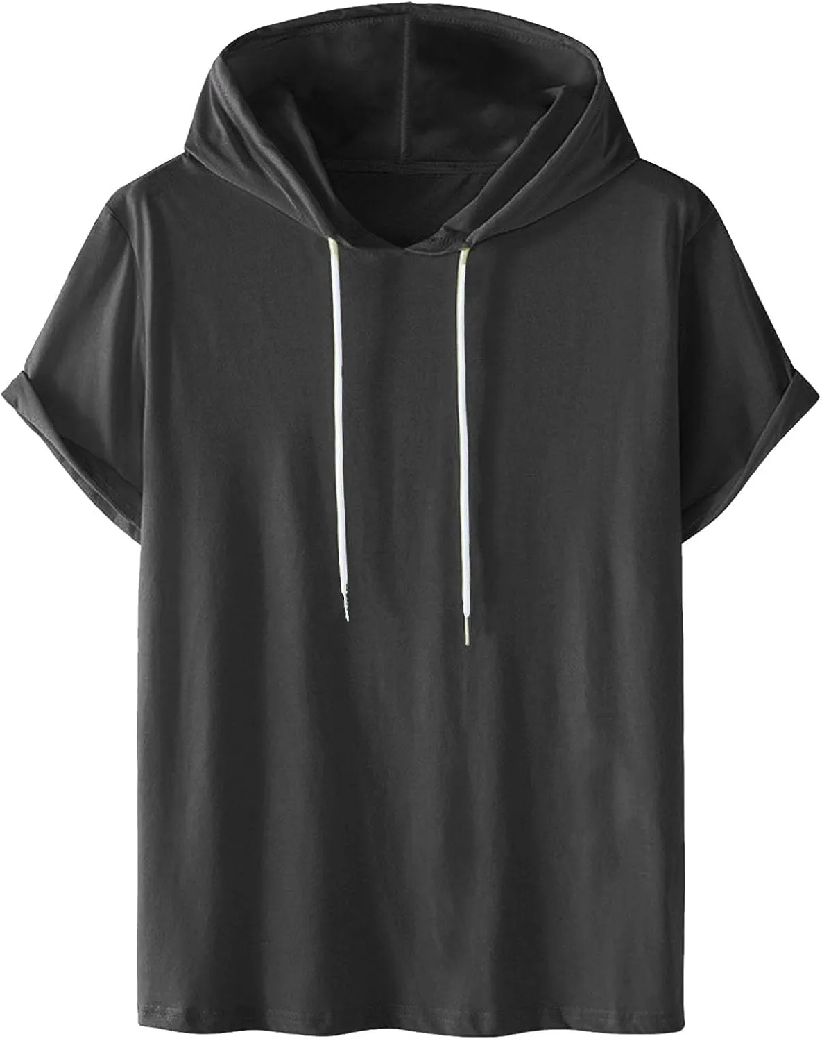Uillui Mens Short Sleeve Hoodie Casual Cotton Hooded T-Shirts Lightweight Loose Fit Workout Sweatshirt Athletic Hoodies S-5X