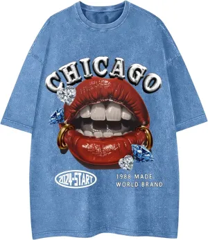 WDIRARA Men's Y2k Lip Graphic Print Tees Vintage Hipster Hip Hop Crew Neck T-Shirt Streetwear Top