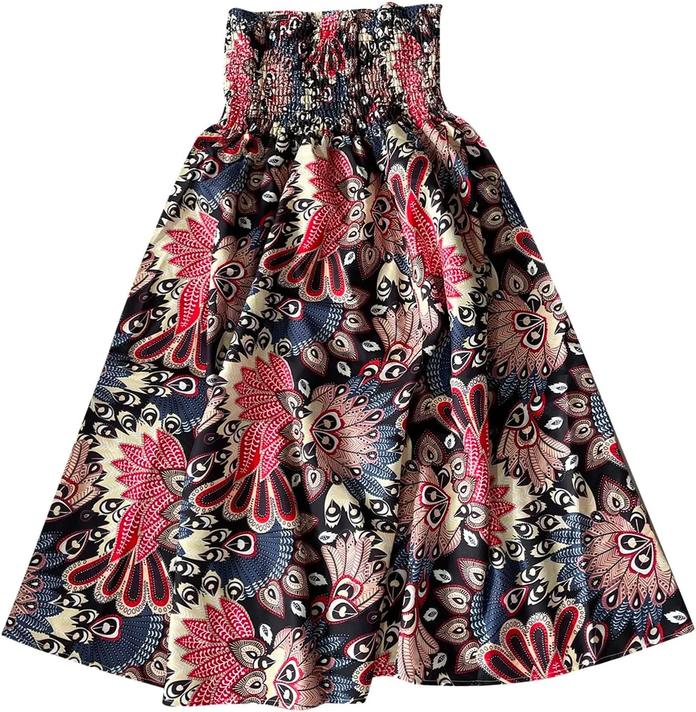 Women 2024 Summer Spring Floral Ethnic Long Skirts Casual Elastic High Waist Pleated Swing A Line Boho Beach Maxi Skirt