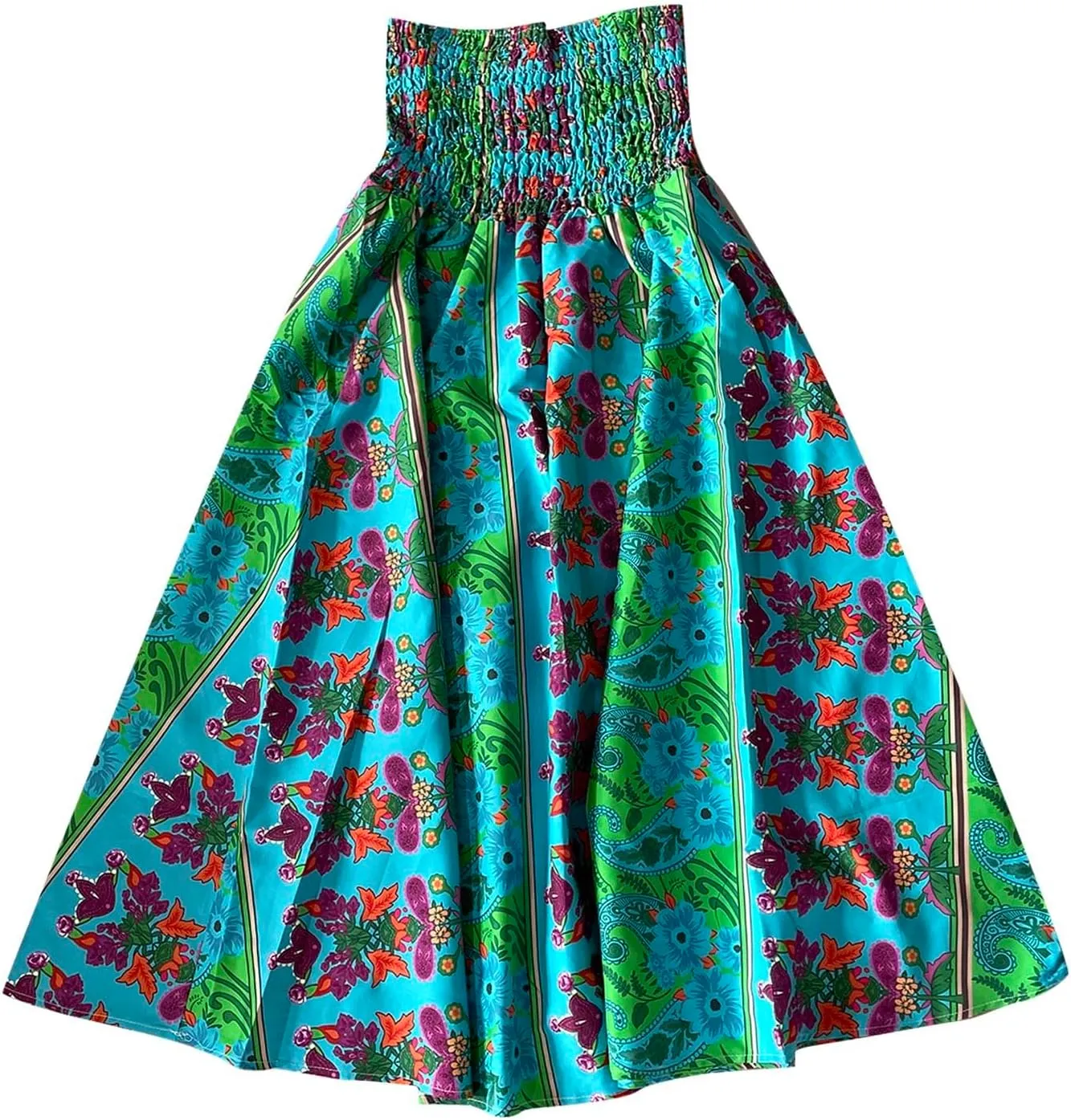Women 2024 Summer Spring Floral Ethnic Long Skirts Casual Elastic High Waist Pleated Swing A Line Boho Beach Maxi Skirt