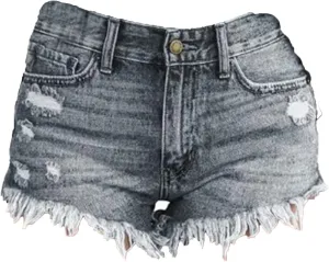 Women Casual High Waisted Denim Shorts Frayed Raw Hem Ripped Jeans Shorts Stretchy Hot Denim Shorts for Summer