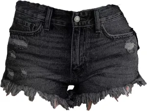 Women Casual High Waisted Denim Shorts Frayed Raw Hem Ripped Jeans Shorts Stretchy Hot Denim Shorts for Summer