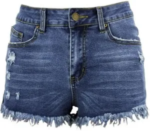 Women Casual High Waisted Denim Shorts Frayed Raw Hem Ripped Jeans Shorts Stretchy Hot Denim Shorts for Summer