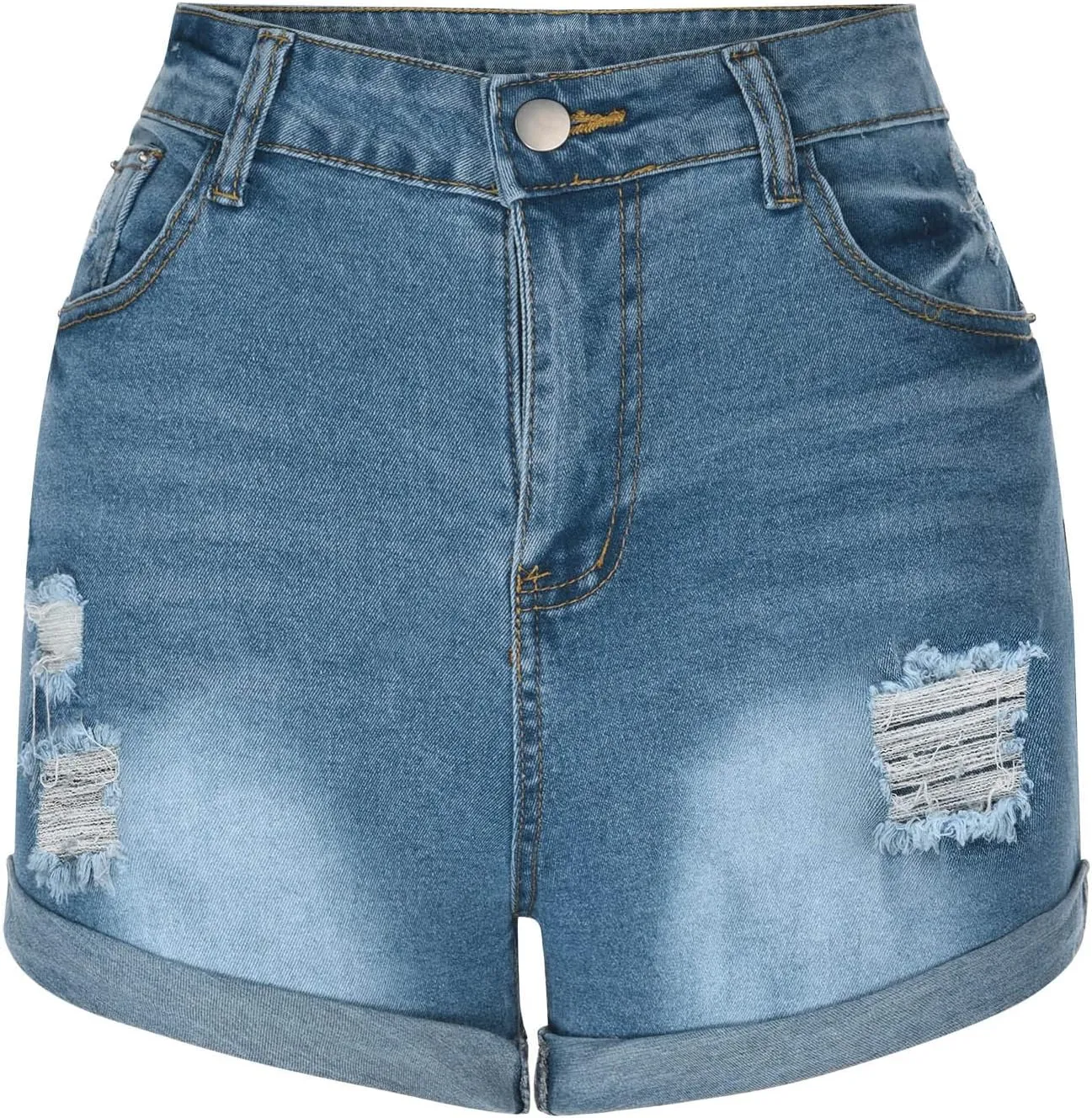 Women Casual Summer Denim Shorts High Waisted Sexy Booty Hot Pants Stretchy Rolled Hem Travel Club Denim Shorts