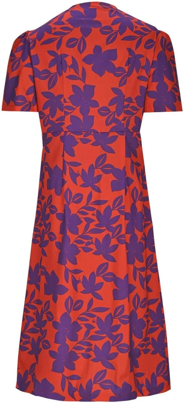 Women Floral Print Sheath Dress Elegant Twist Knot V Neck Short Sleeve Midi Dresses Fit Split Hem Office Work Dress