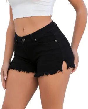 Women Pants Casual Denim Shorts Retro Solid Color High Waisted Denim Shorts Women High Waist Short (Black, S)