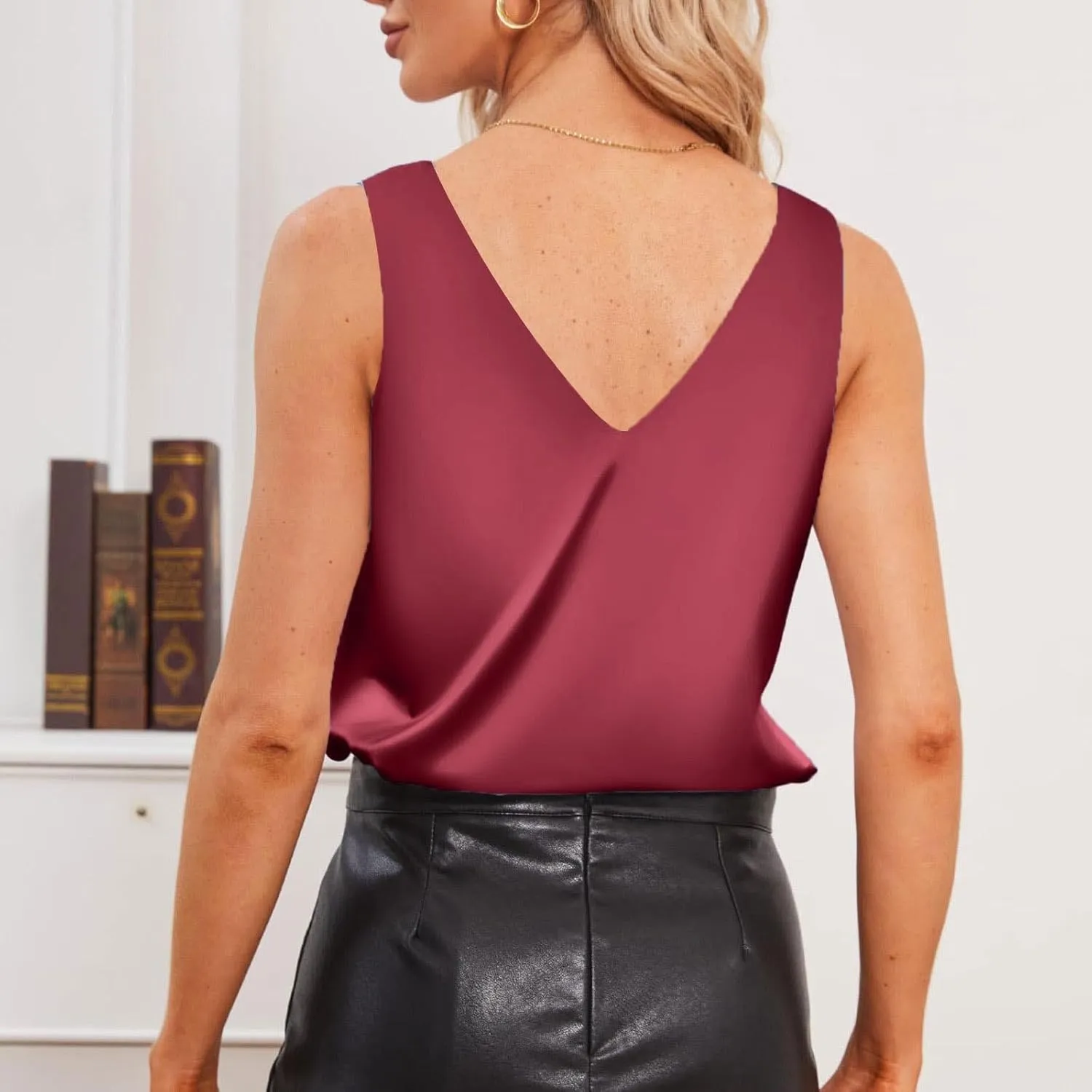 Women Silk Satin Tank Tops Casual V Neck Sexy Sleeveless Camisole Dressy Blouses 2025 Summer Basic Work Shirt