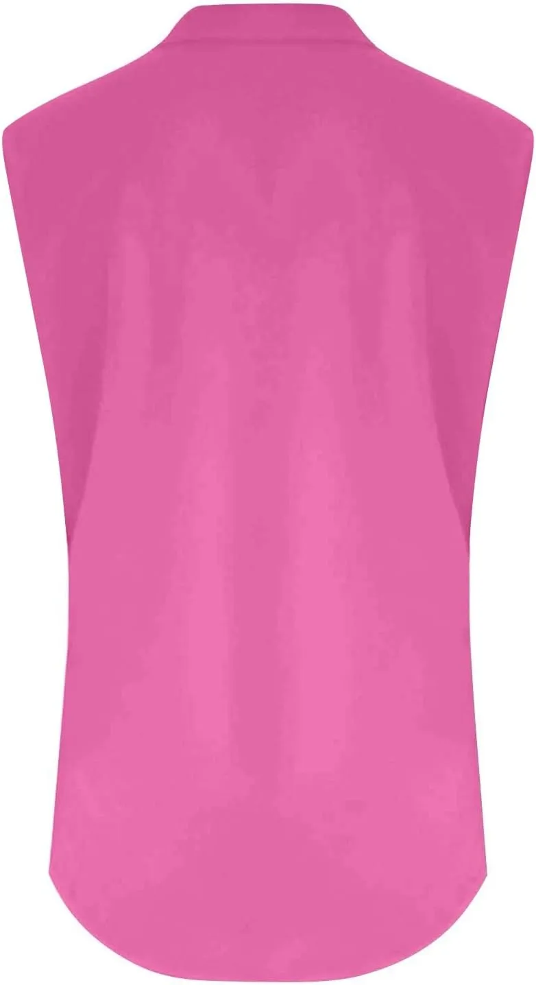 Women Summer Linen Shirts Sleeveless Trendy V Neck Button Casual Tops with Pocket Loose Lightweight Blouses
