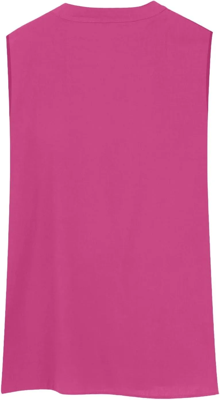 Women Summer Linen Shirts Sleeveless Trendy V Neck Button Casual Tops with Pocket Loose Lightweight Blouses