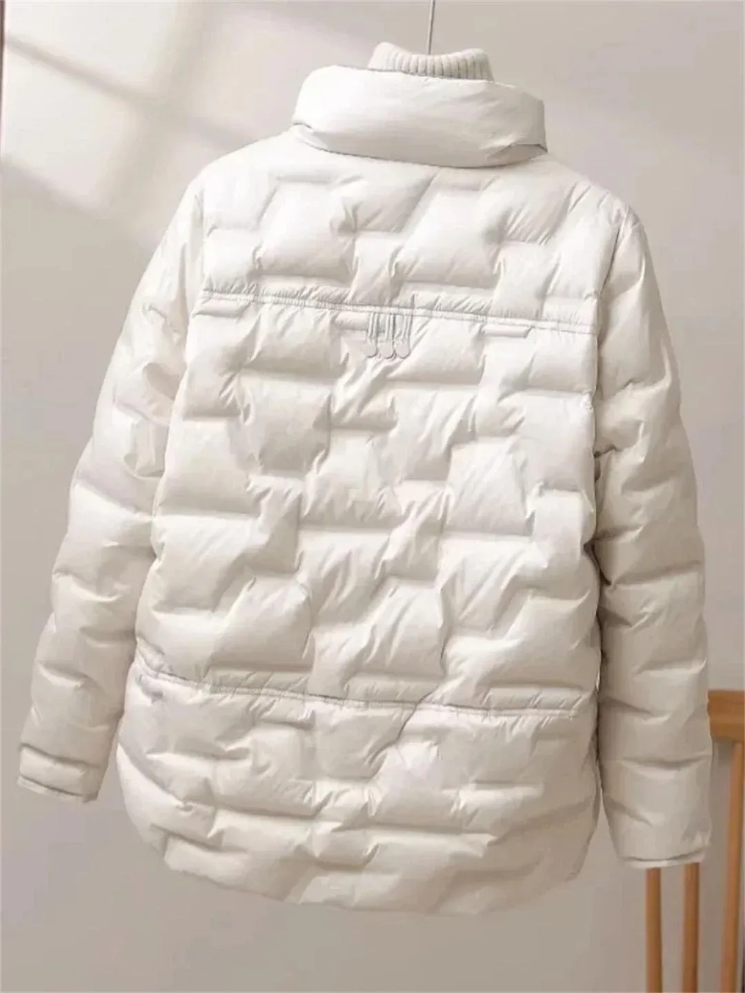 Women Winter White Duck Down Coat Lapel Single Breasted Jacket Light Puffer Parka Outwear