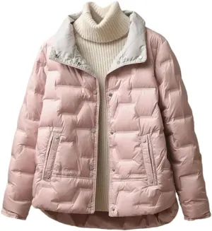 Women Winter White Duck Down Coat Lapel Single Breasted Jacket Light Puffer Parka Outwear