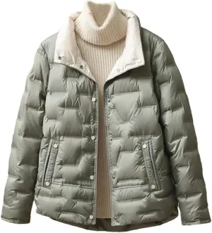 Women Winter White Duck Down Coat Lapel Single Breasted Jacket Light Puffer Parka Outwear