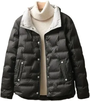 Women Winter White Duck Down Coat Lapel Single Breasted Jacket Light Puffer Parka Outwear
