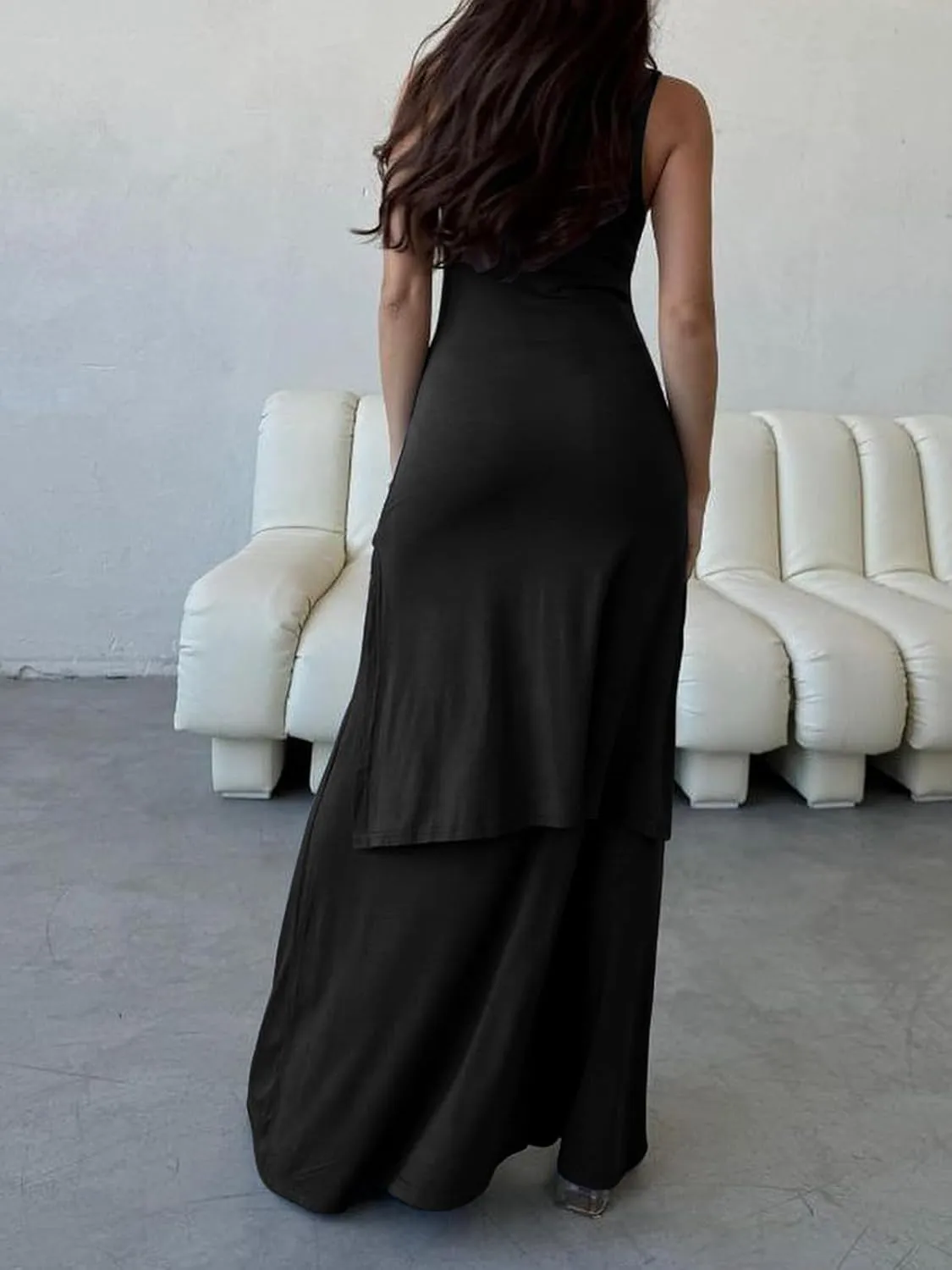 Women's 2025 Summer Maxi Tshirt Dress Tie Waist Casual Slim Fit Sleeveless Tank Long Beach Dresses