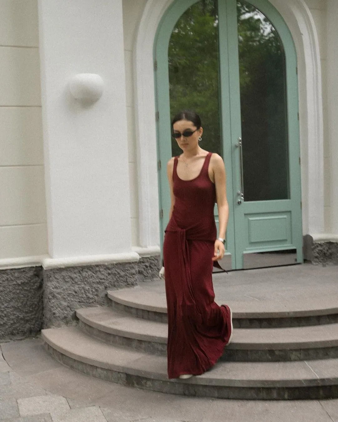 Women's 2025 Summer Maxi Tshirt Dress Tie Waist Casual Slim Fit Sleeveless Tank Long Beach Dresses