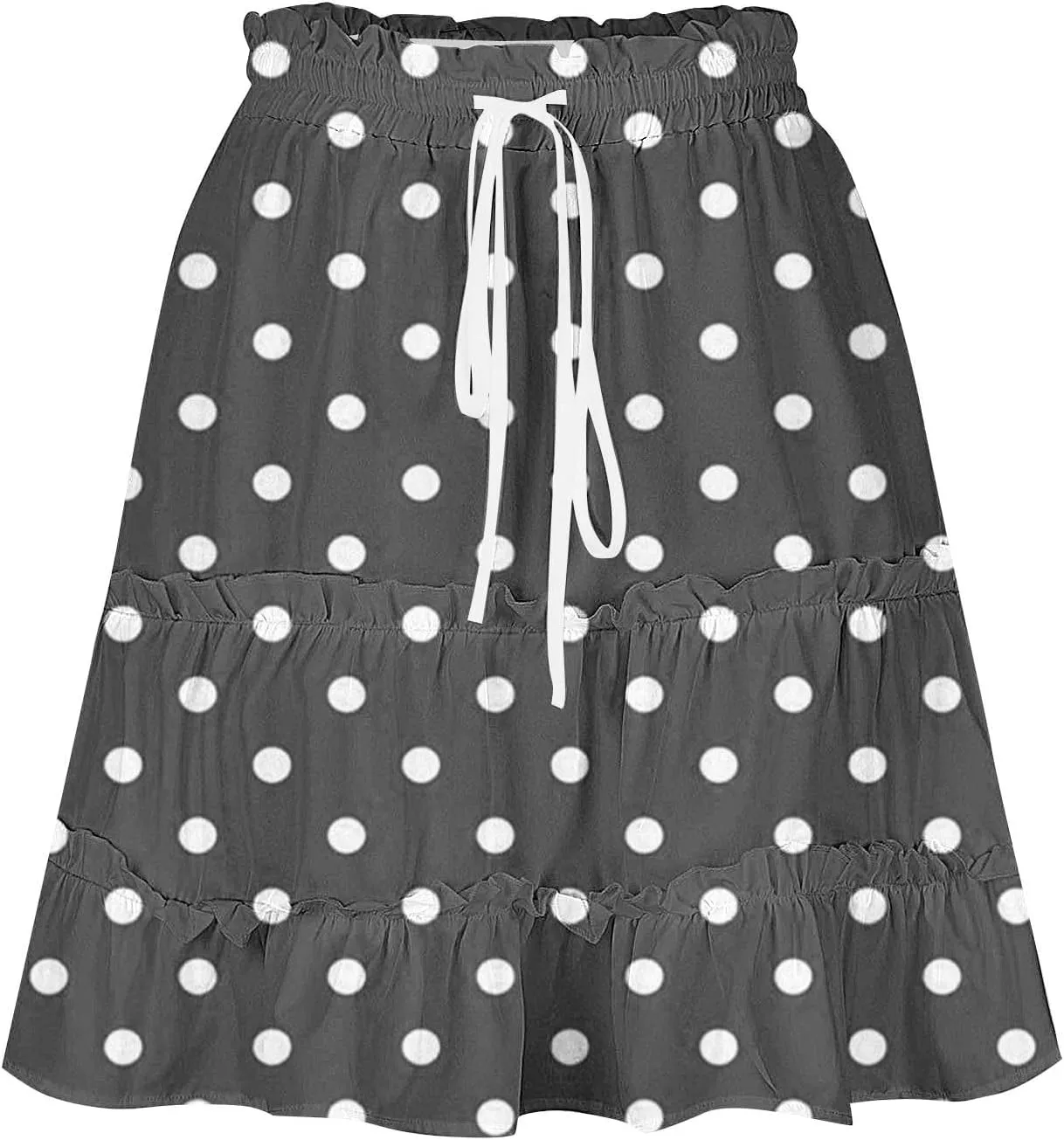 Women's 2025 Summer Polka Dot Mini Skirts High Waist Drawstring Tiered Ruffle Casual Beach Short Skirts