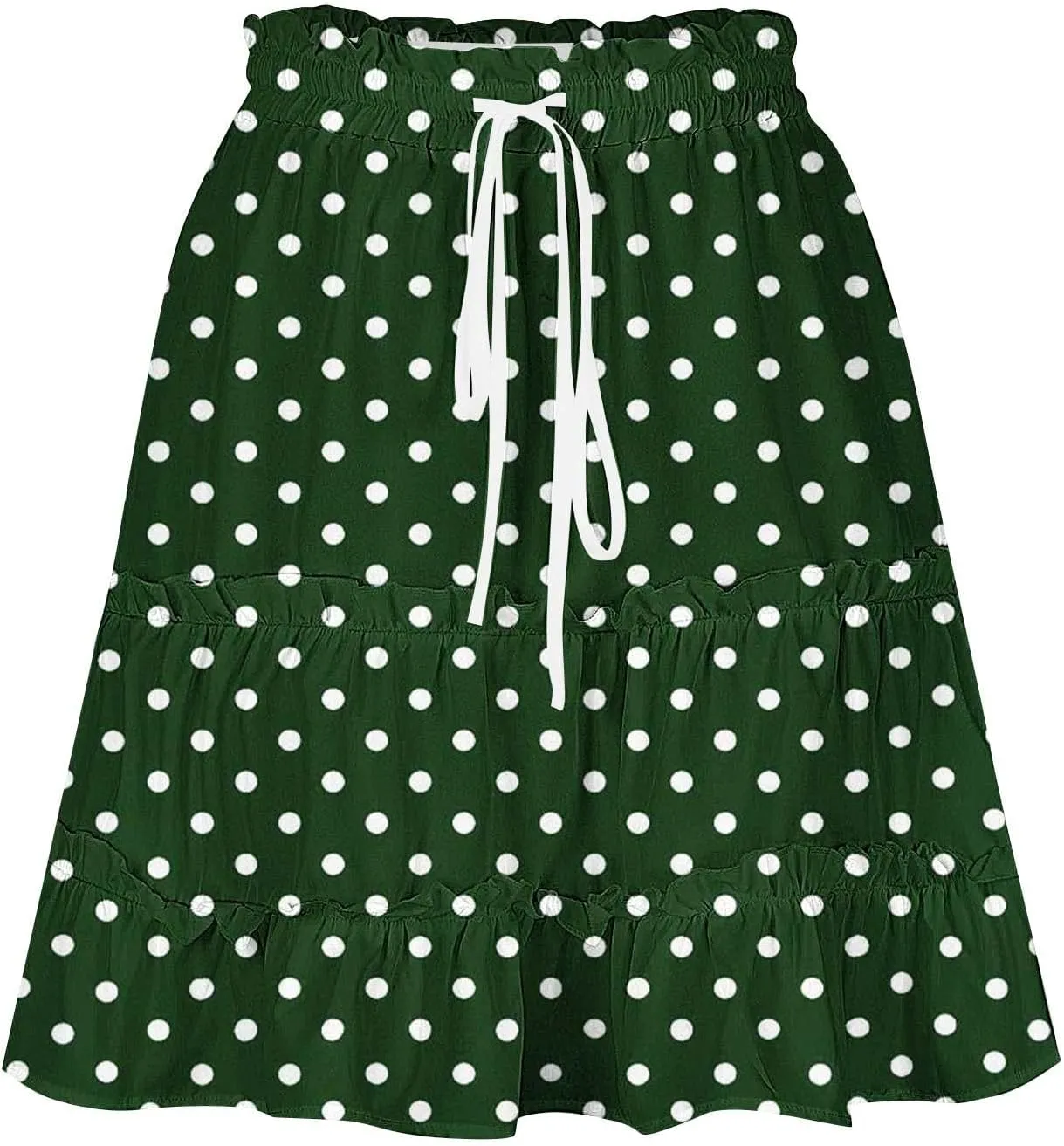 Women's 2025 Summer Polka Dot Mini Skirts High Waist Drawstring Tiered Ruffle Casual Beach Short Skirts