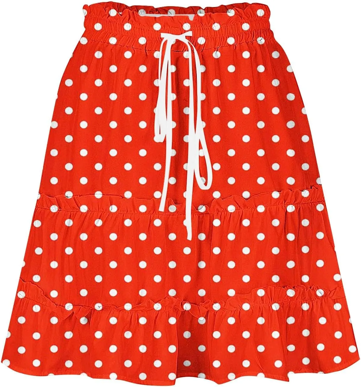 Women's 2025 Summer Polka Dot Mini Skirts High Waist Drawstring Tiered Ruffle Casual Beach Short Skirts