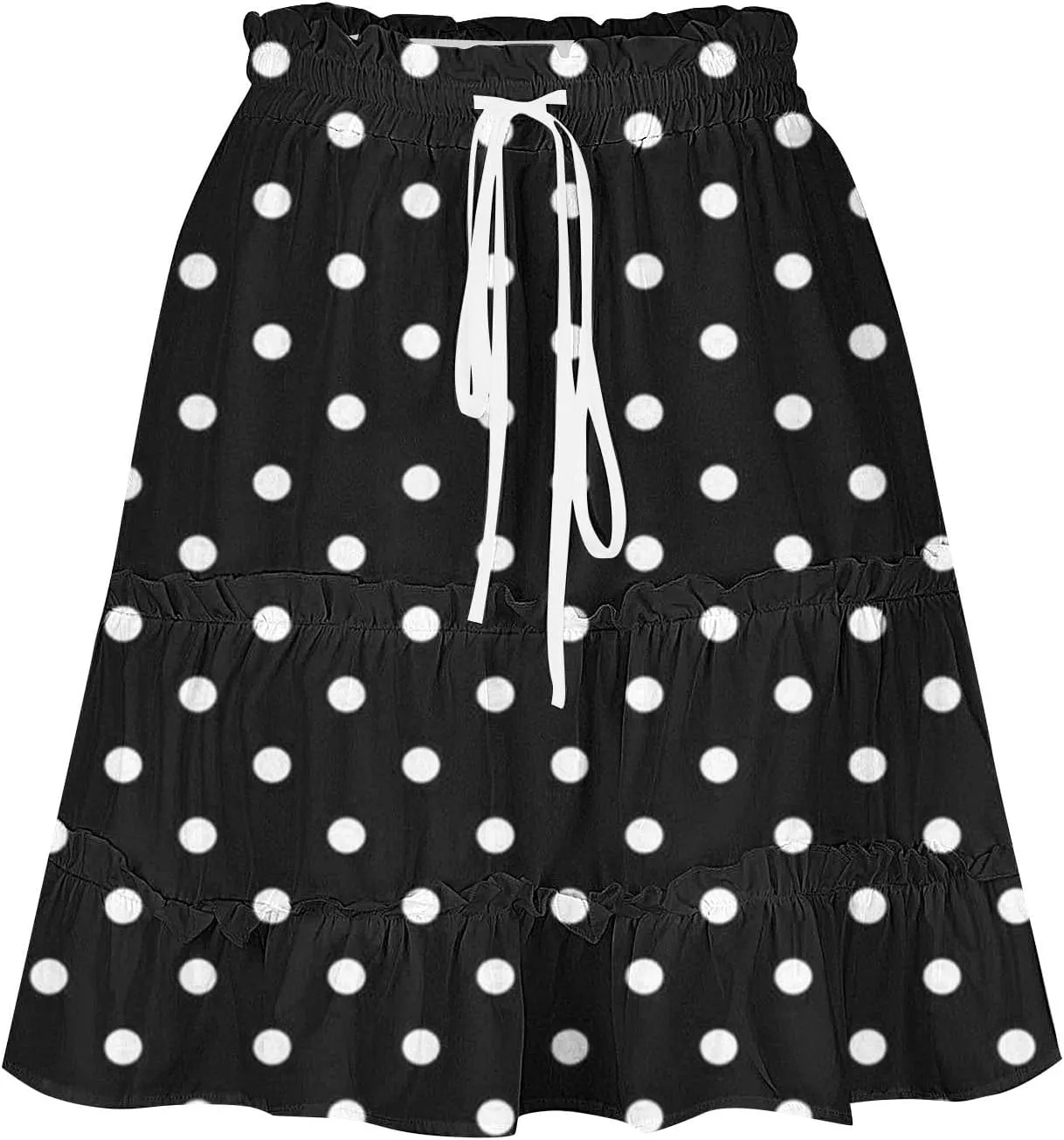Women's 2025 Summer Polka Dot Mini Skirts High Waist Drawstring Tiered Ruffle Casual Beach Short Skirts