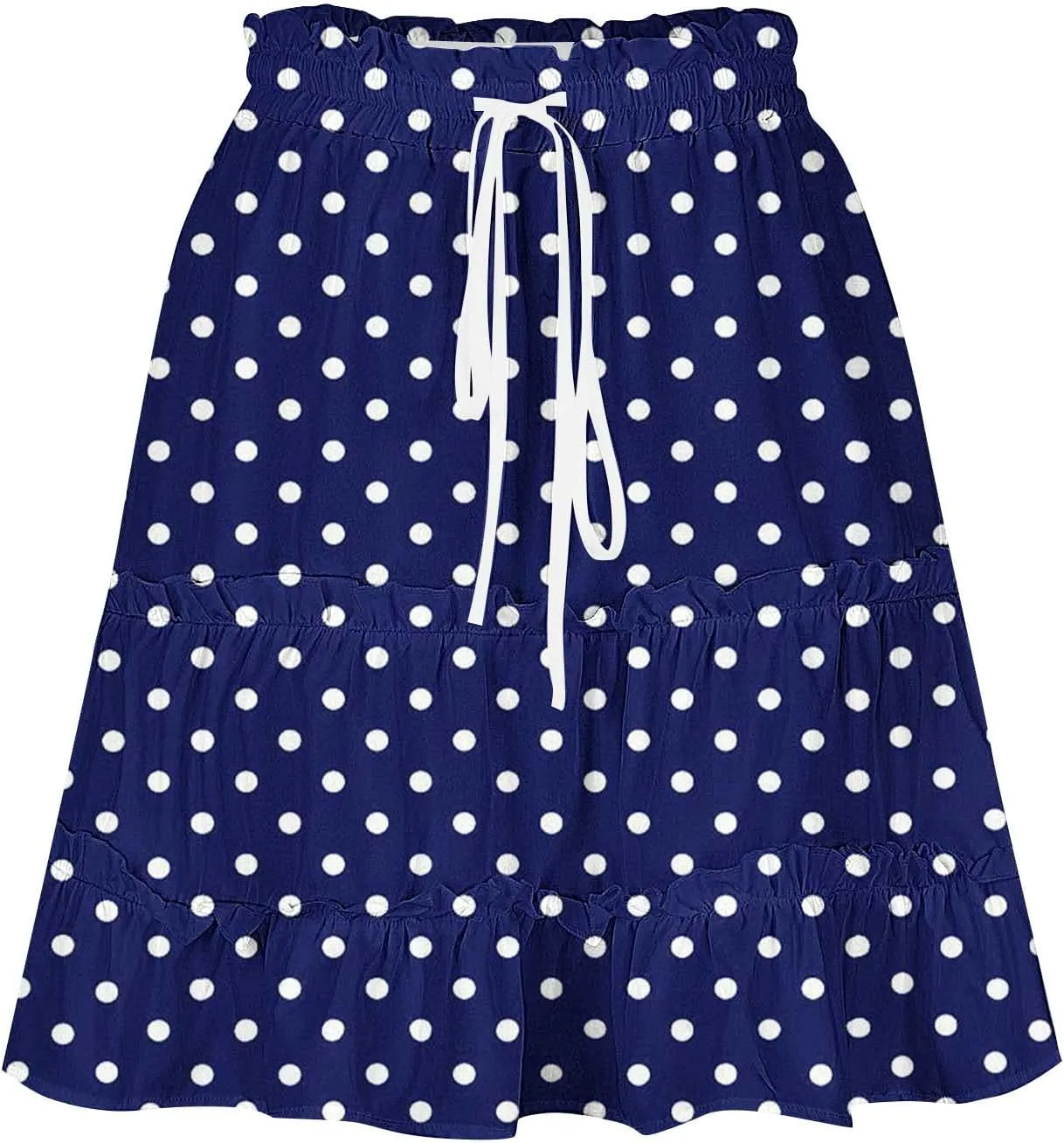 Women's 2025 Summer Polka Dot Mini Skirts High Waist Drawstring Tiered Ruffle Casual Beach Short Skirts
