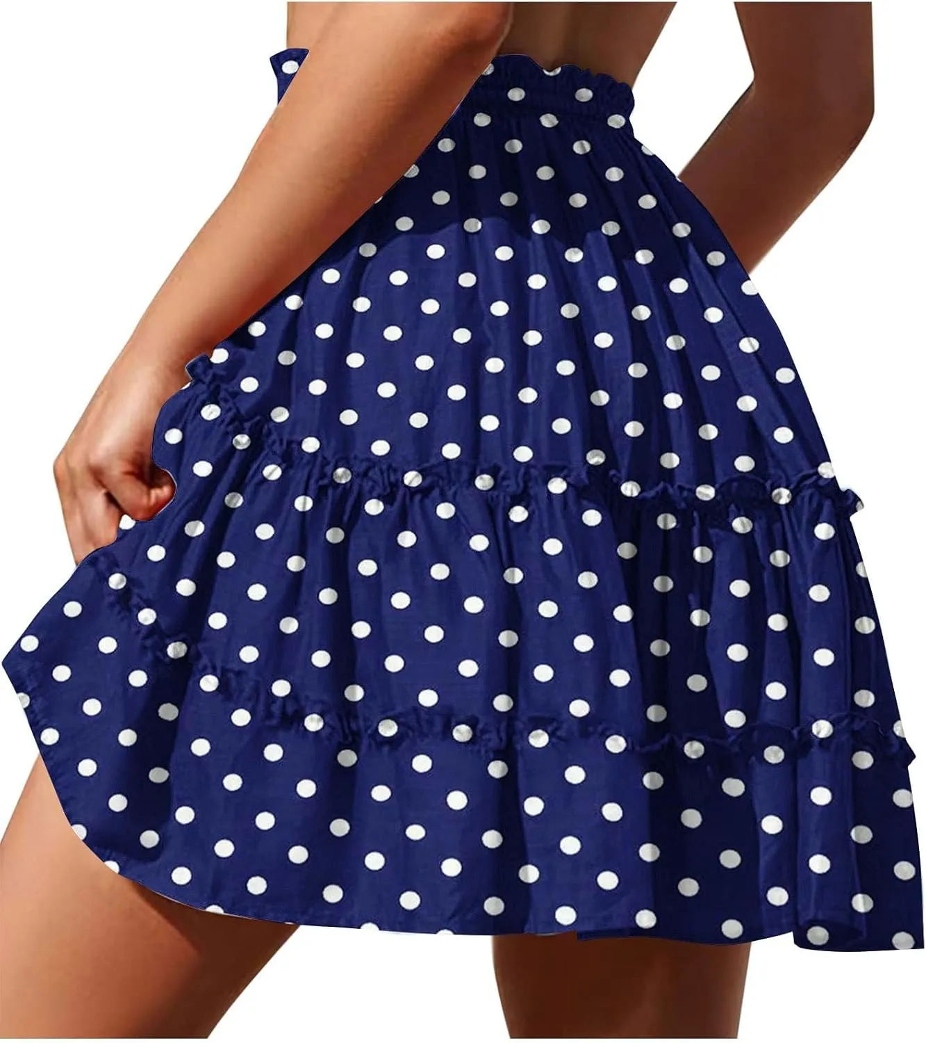 Women's 2025 Summer Polka Dot Mini Skirts High Waist Drawstring Tiered Ruffle Casual Beach Short Skirts