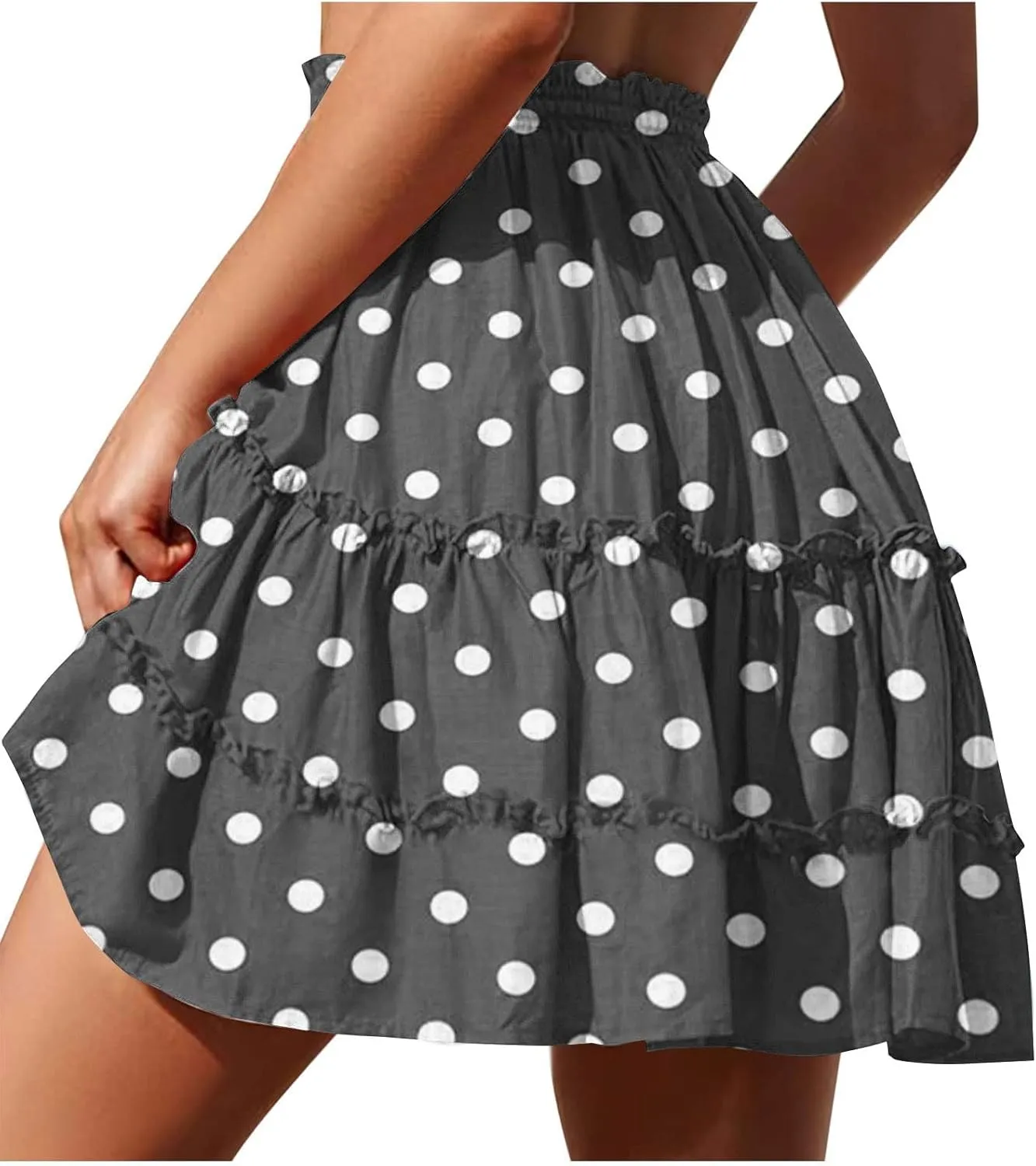 Women's 2025 Summer Polka Dot Mini Skirts High Waist Drawstring Tiered Ruffle Casual Beach Short Skirts