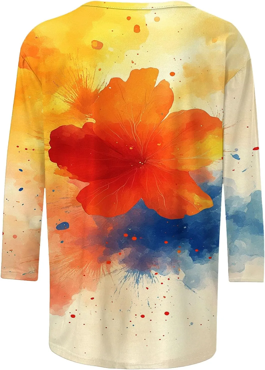 Womens 3/4 Sleeve Flower Floral T Shirts Crew Neck Fashion Casual Loose Fit Tops Ladies Work Blouse Tunic Tees Clothes