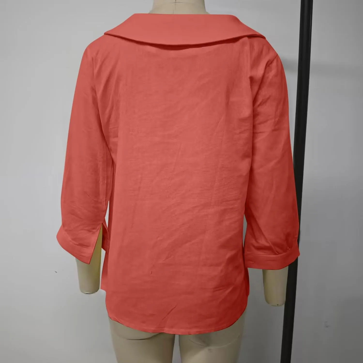 Womens 3/4 Sleeve Tops Button Down Crewneck Tunic Pullover Fashion Oversized Flowy Hem T-Shirts Cotton Linen Tees