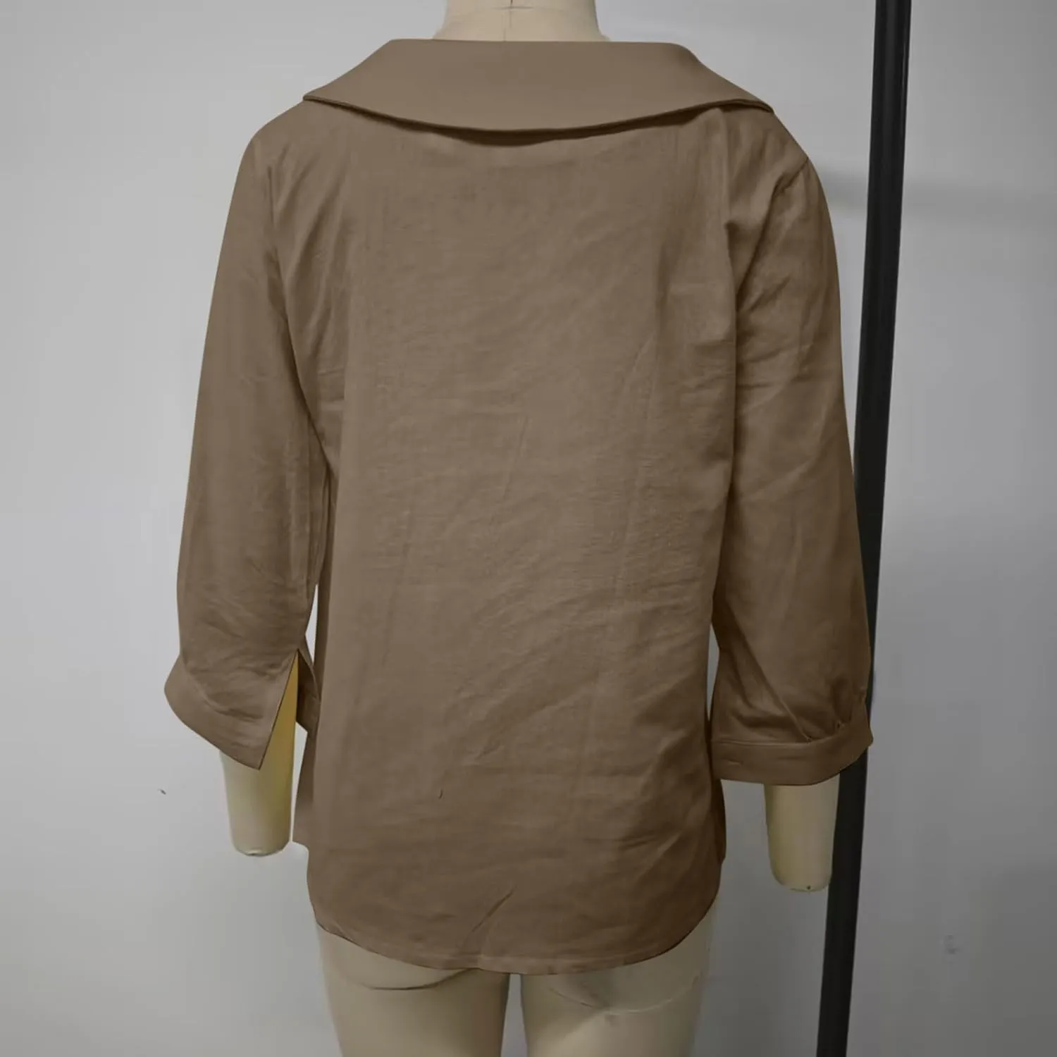 Womens 3/4 Sleeve Tops Button Down Crewneck Tunic Pullover Fashion Oversized Flowy Hem T-Shirts Cotton Linen Tees