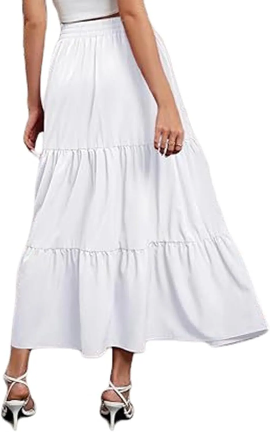 Womens Boho Bohemian Flowy Midi Long Short Summer Skirts High Waist A Line Ruffle Swing Maxi Skirts Long Beach Dress