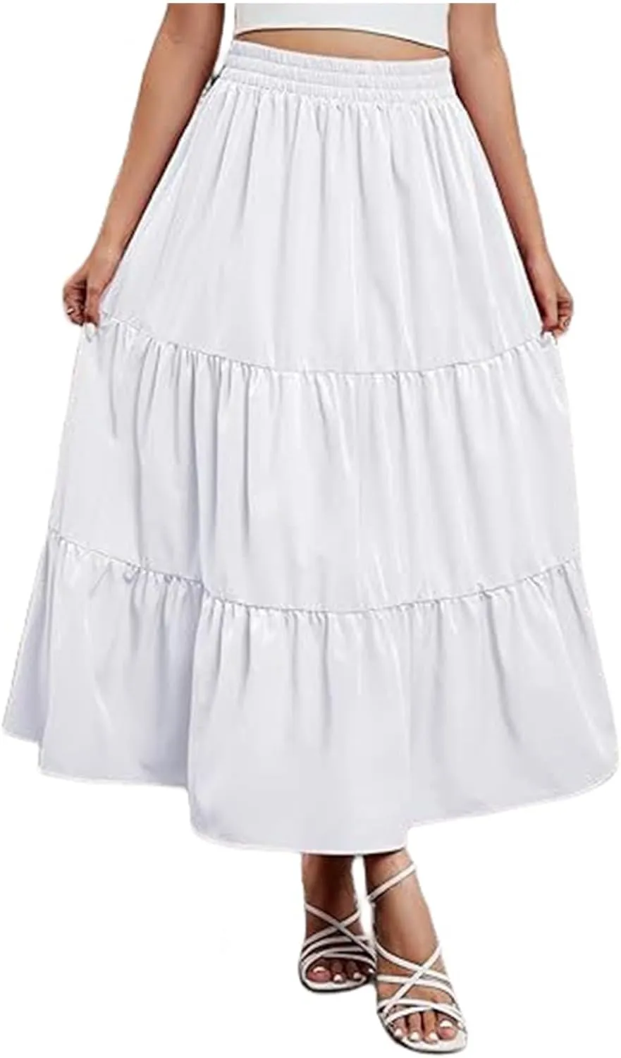 Womens Boho Bohemian Flowy Midi Long Short Summer Skirts High Waist A Line Ruffle Swing Maxi Skirts Long Beach Dress