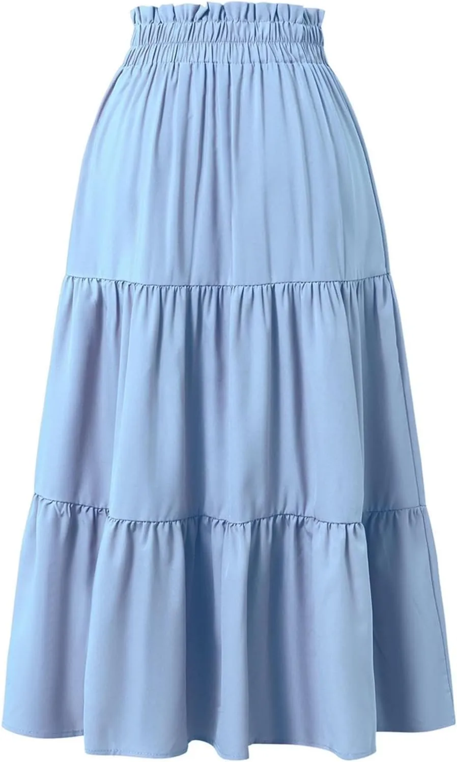 Women’s Boho Elastic High Waist Pleated A-Line Flowy Swing Tiered Maxi Long Skirt Dress with Pockets