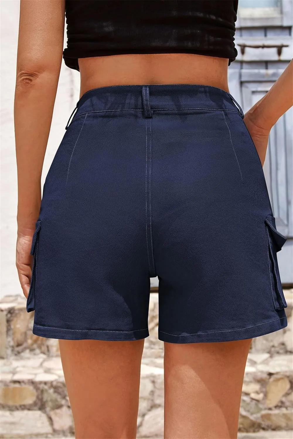 Womens Cargo Shorts Summer Casual Jeans Denim Shorts Trendy High-Waisted Cotton Denim Shorts with Pockets, Mini Denim Shorts