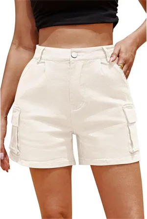 Womens Cargo Shorts Summer Casual Jeans Denim Shorts Trendy High-Waisted Cotton Denim Shorts with Pockets, Mini Denim Shorts