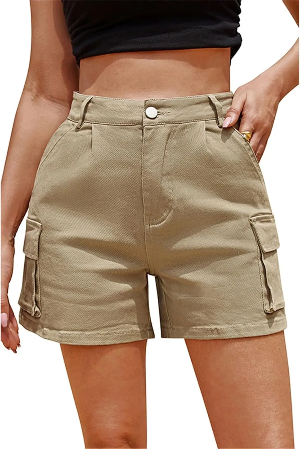 Womens Cargo Shorts Summer Casual Jeans Denim Shorts Trendy High-Waisted Cotton Denim Shorts with Pockets, Mini Denim Shorts