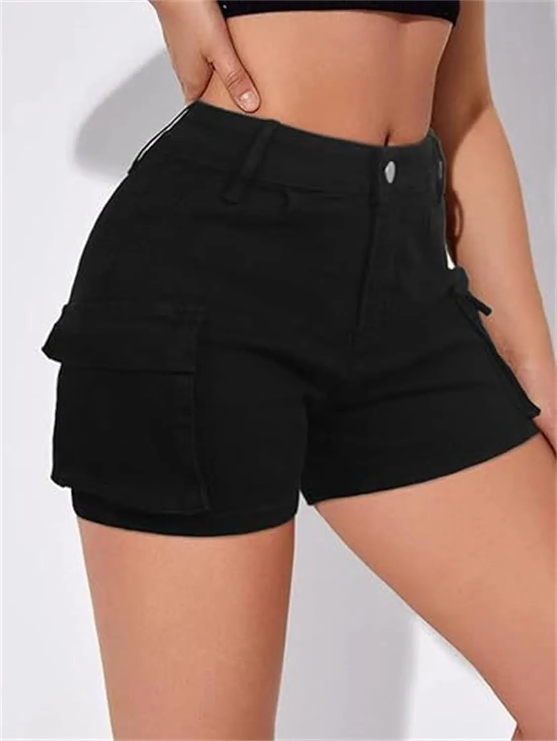 Womens Cargo Shorts Summer Casual Jeans Denim Shorts Trendy High-Waisted Cotton Denim Shorts with Pockets, Mini Denim Shorts