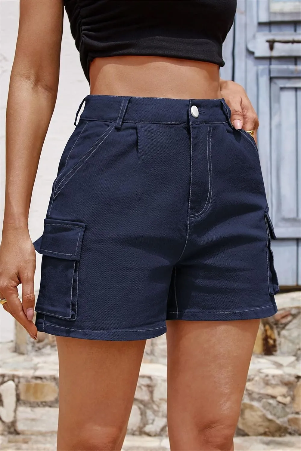 Womens Cargo Shorts Summer Casual Jeans Denim Shorts Trendy High-Waisted Cotton Denim Shorts with Pockets, Mini Denim Shorts