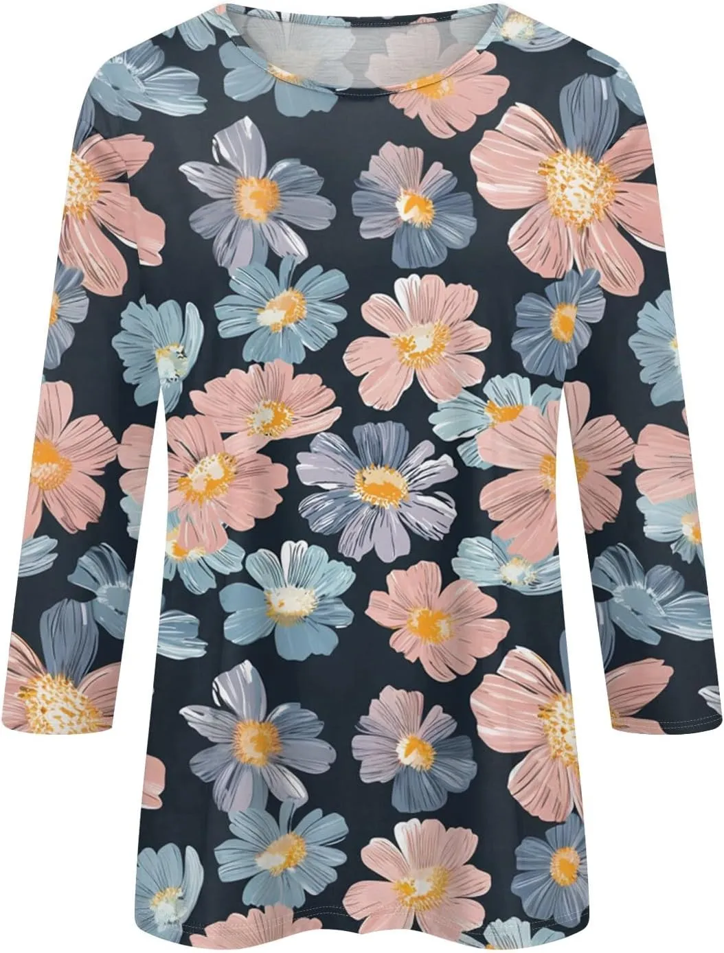 Women's Casual 3/4 Sleeve T-Shirts Round Neck Cute Tunic Tops Basic Tees Blouses Summer Fashion Tee Top