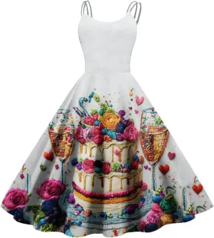 Women's Casual Fashion Print Sexy Off Shoulder Punk Retro Dress Retro Dress Dress