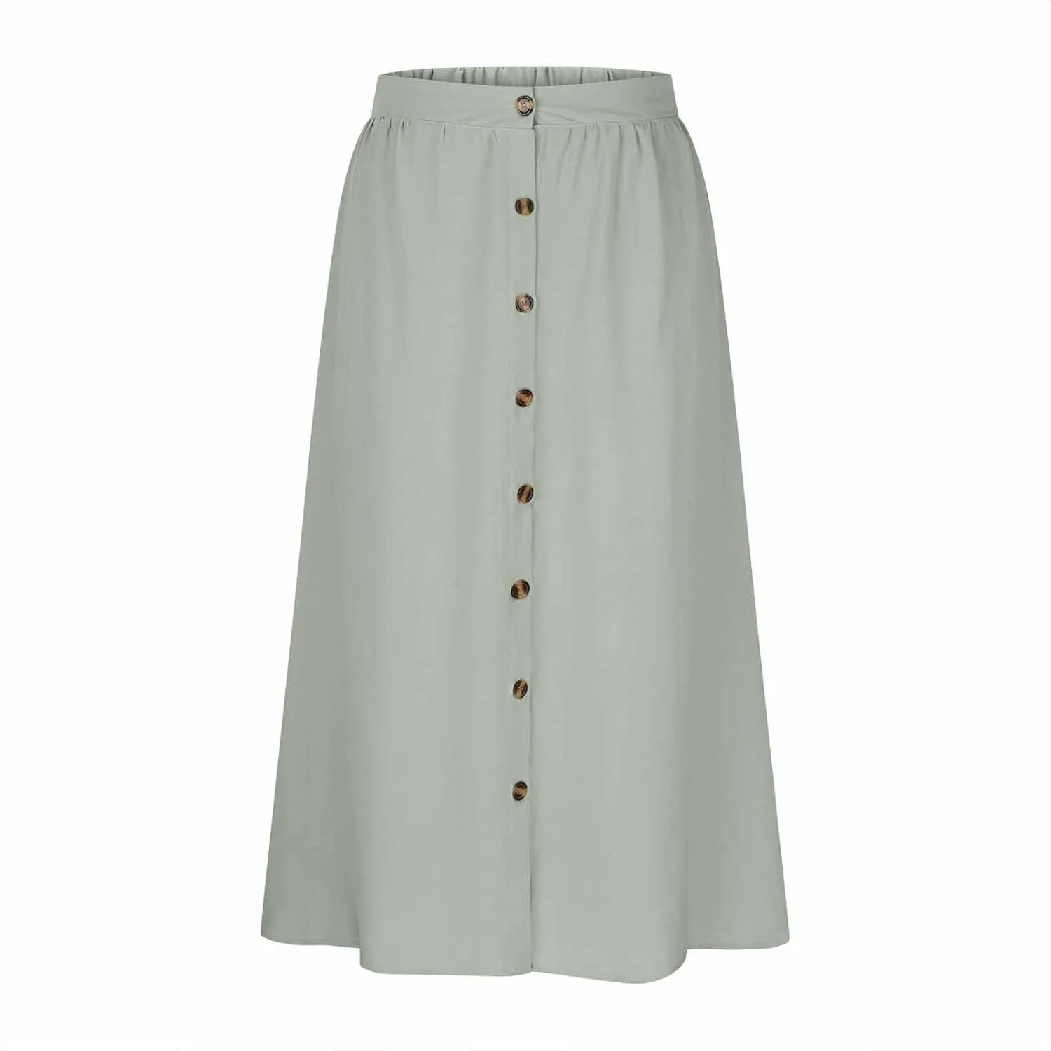 Womens Casual Front Button Skirts 2025 Summer Outfit Flowy Beach Skirts for Women Elastic High Waisted Midi Skirt